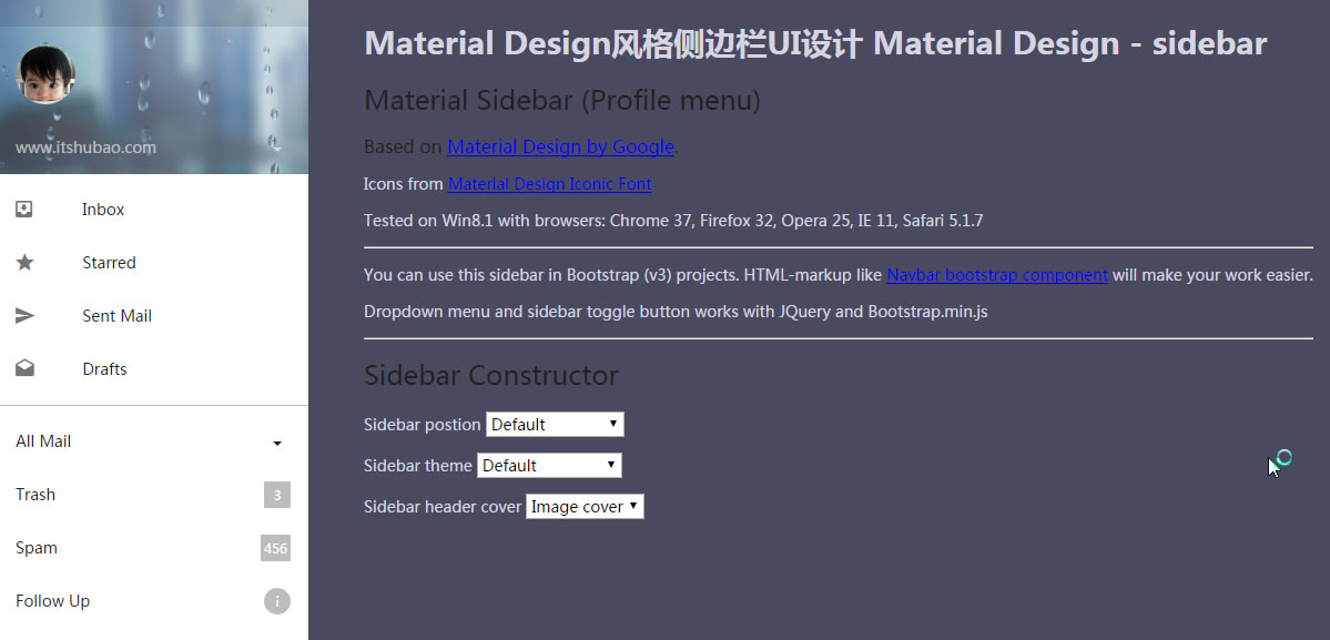 Material Design风格侧边栏UI设计