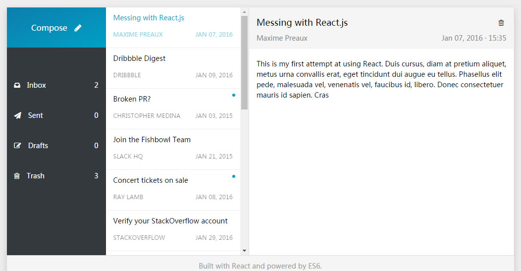 基于react的收件箱应用